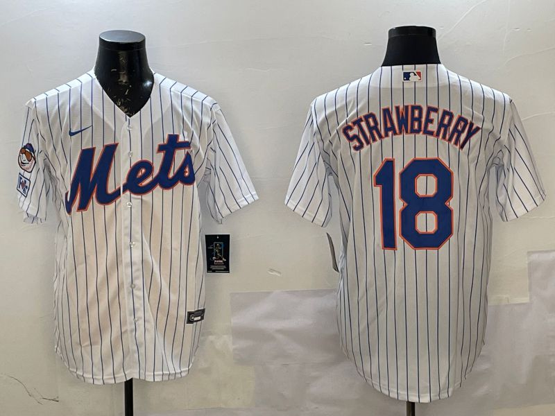 Men New York Mets #18 Strawberry White Stripe Game 2025 Nike MLB Jersey style 1->new york mets->MLB Jersey